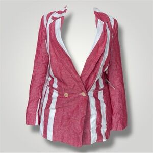 Badgley Mischka Red and White Striped Linen Blazer